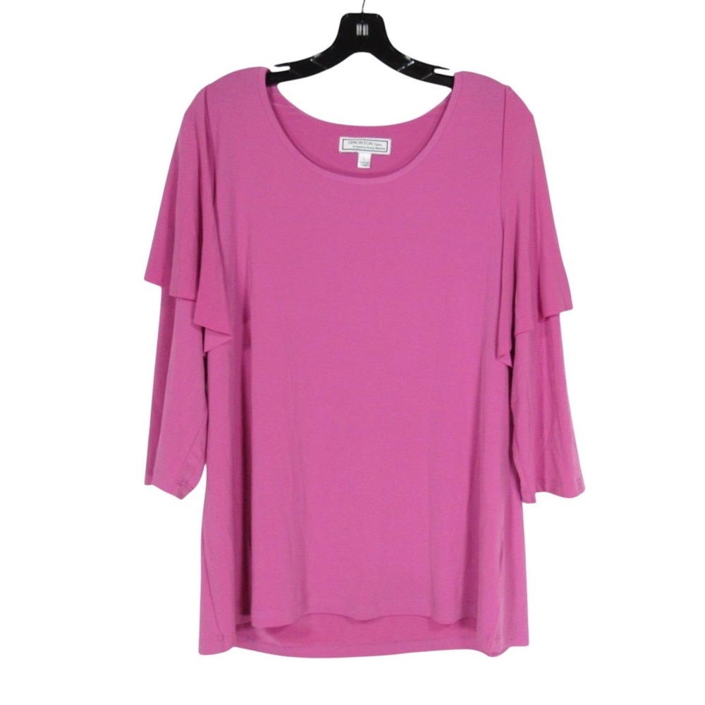 SIMONTON SAY By GEORGE SIMONTON Pink POLY-KNIT Pleated Drape Ruffle BLOUSE/TOP L